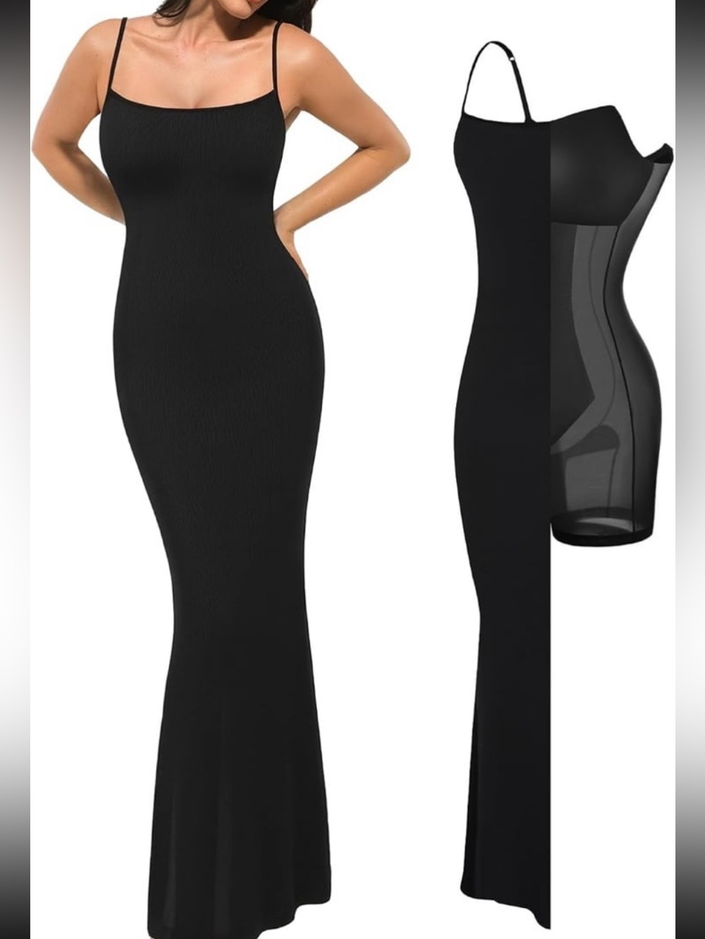 Popilush Bodycon Dress Women Shapewear Tummy Control Ribbed Maxi Dress size L